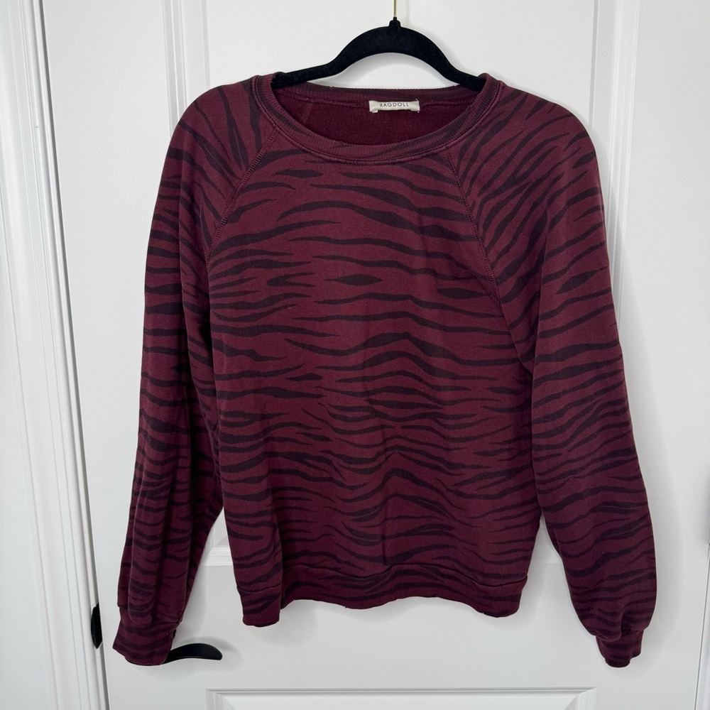 Ragdoll Burgundy Zebra Print crewneck Sweatshirt small